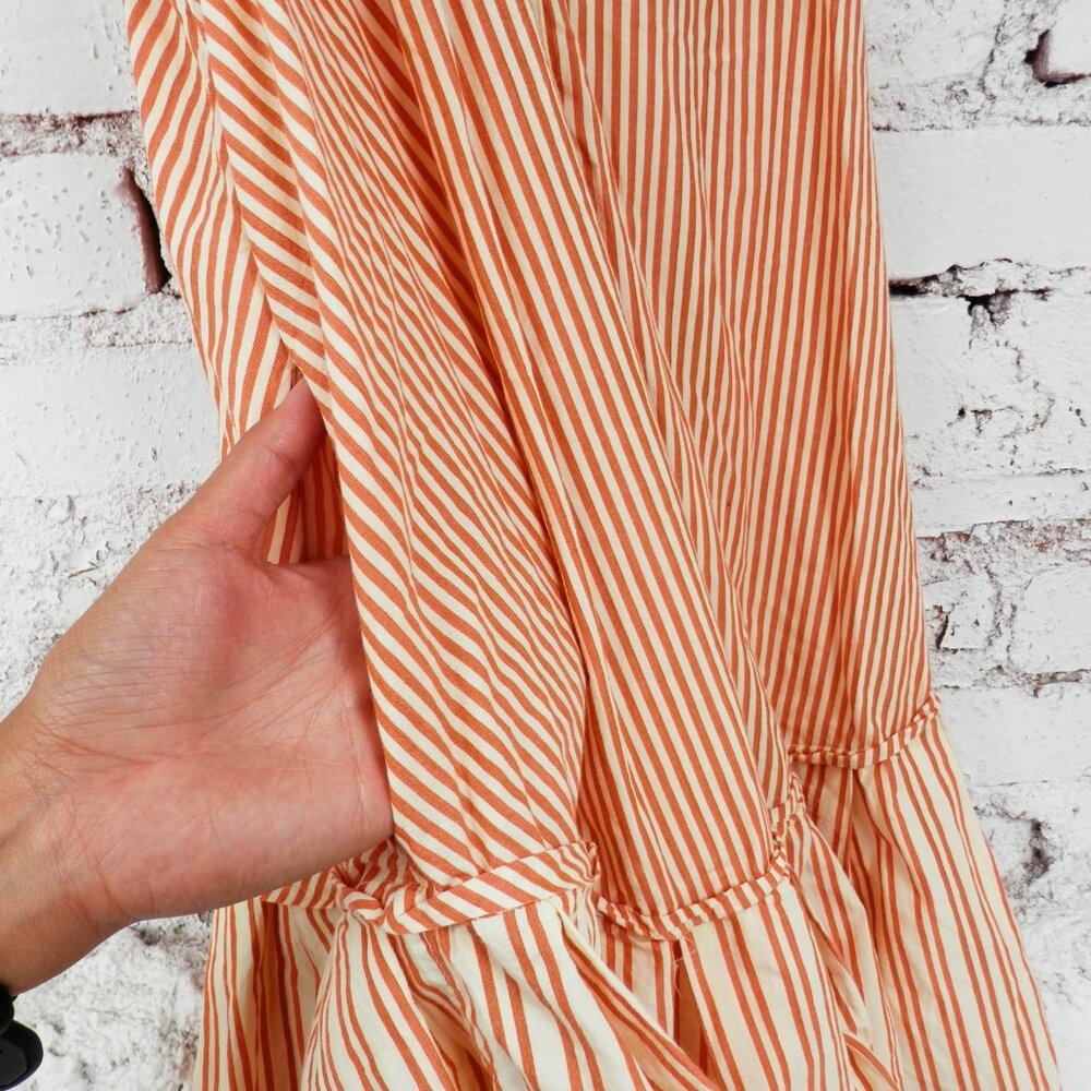 Free People || Be Real Stripe Cotton Shirtdress in Rust - Picture 8 of 12